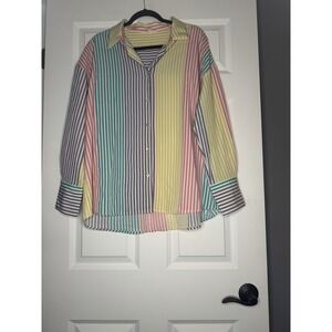 Vine And Love Striped Color Block  Button Up Shirt  Large
